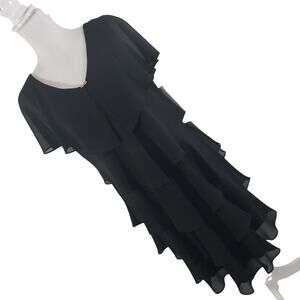 NWT! PATRA! FLUTTERY BLACK LAYERED, RHINESTONE ACCENT MIDI DRESS! SZ 10P